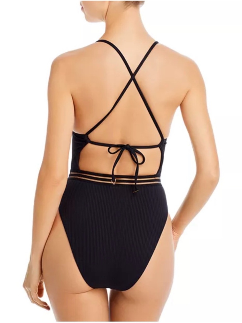 ISABELLA ROSE Black Ribbed One-Piece Swimsuit-NEW - Picture 2 of 3